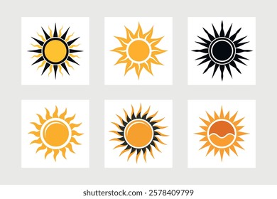  A set of sun icon vector art illustration.