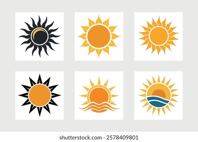 A set of sun icon vector art illustration.