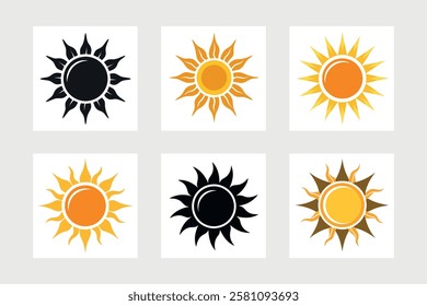 A set of sun icon vector art illustration.