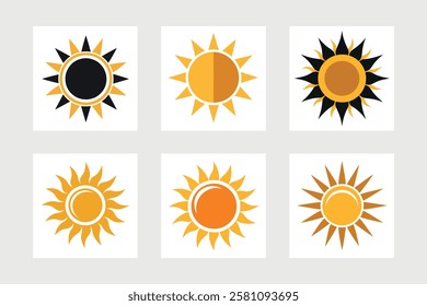 A set of sun icon vector art illustration.
