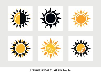 A set of sun icon vector art illustration.