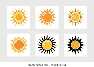 A set of sun icon vector art illustration.