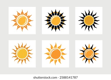 A set of sun icon vector art illustration.