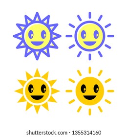 set of sun icon vector with smiley expression