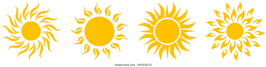 Set of Sun icon vector symbols on a white isolated background.