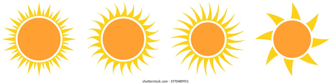 Set of Sun icon vector symbols on a white isolated background. Jagged design.