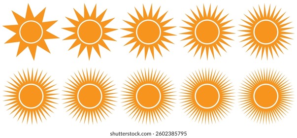 Set of Sun icon, Yellow sun star icons collection,Summer, sunlight, nature, sky. Vector illustration.

