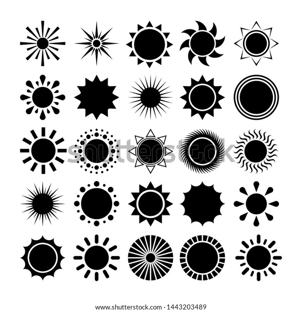 Set Sun Icons Big Black Sun Stock Vector (Royalty Free) 1443203489