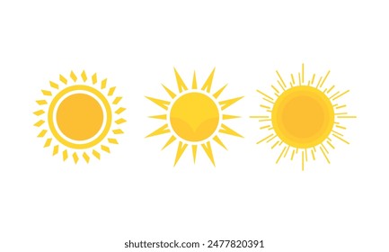 Set of Sun Icons Collection Flat Design Vector Isolated on White Background