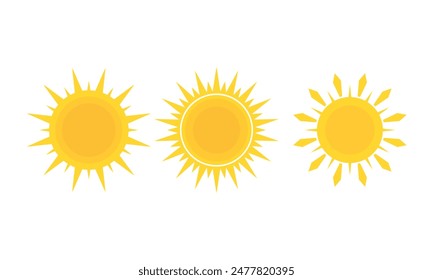 Set of Sun Icons Collection Flat Design Vector Isolated on White Background