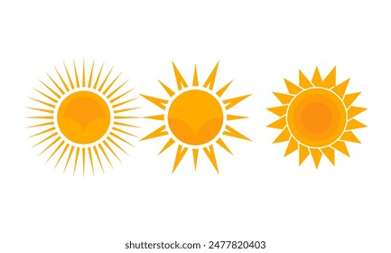 Set of Sun Icons Collection Flat Design Vector Isolated on White Background