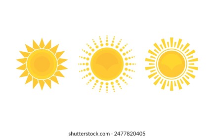 Set of Sun Icons Collection Flat Design Vector Isolated on White Background