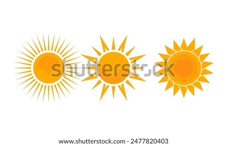 Set of Sun Icons Collection Flat Design Vector Isolated on White Background