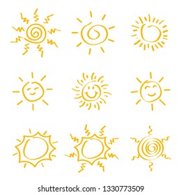 Set of sun icons. Collection sunburst. Vector illustration. 