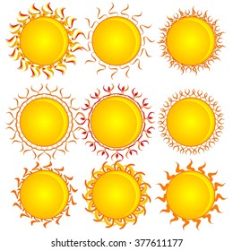 Set of sun icons with curved graceful rays.