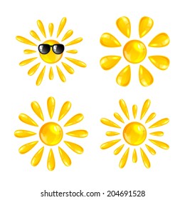 Set of Sun icons isolated on white background, illustration.