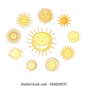 Set of sun icons isolated on white background. Vector illustration.
