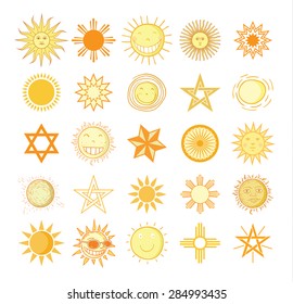 Set of sun icons isolated on white background. Vector illustration.