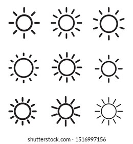 Set of sun icons, isolated vector