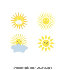 Set of sun icons logo in various design. Sun icon silhouette on white isolated background