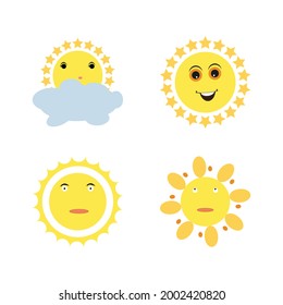Set of sun icons logo in various design. Sun icon silhouette on white isolated background