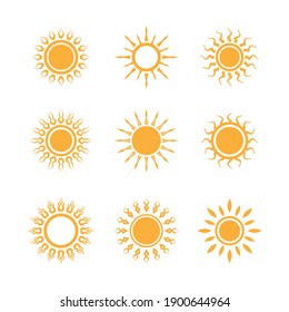 Set of sun icons logo vector in various design. Sun icon silhouette on white isolated background.