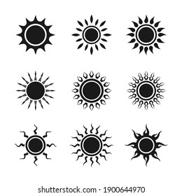 Set of sun icons logo vector in various design. Sun icon silhouette on white isolated background.