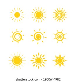 Set of sun icons logo vector in various design. Sun icon silhouette on white isolated background.