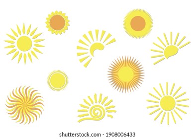 Set of sun icons, Sun logos. A set of beautiful suns.