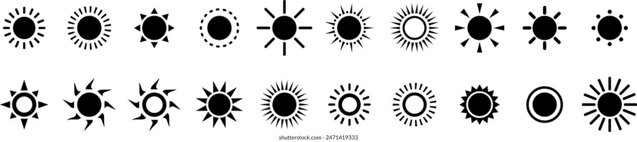 Set of sun icons on transparent background. Vector sun icons for your design. Vector EPS 10