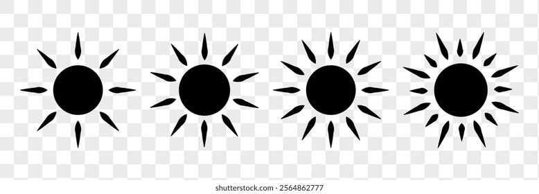 Set of sun icons on transparent background. Vector black sun icons for your design.