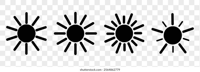 Set of sun icons on transparent background. Vector black sun icons for your design.