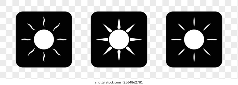 Set of sun icons on transparent background. Vector black sun icons for your design.