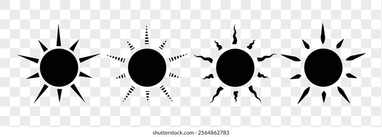 Set of sun icons on transparent background. Vector black sun icons for your design.