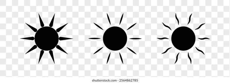 Set of sun icons on transparent background. Vector black sun icons for your design.