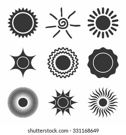 Set of Sun Icons on a white background. Vector Illustration