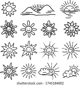 A Set of sun icons suitable for nature and outdoor with doodle cartoon style