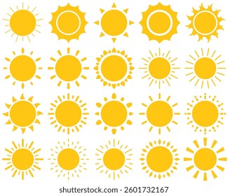 set of sun icons, summer, hot, sunshine