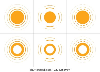 Set of sun icons, symbol, vector, geometric shapes, lines