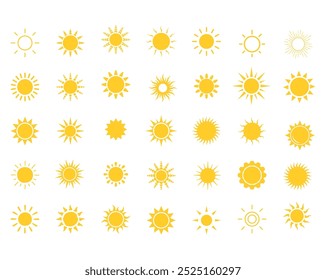 Set of sun icons or symbols, Vector Fully editable file.
