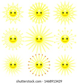 Set of sun icons. Vector illustration isolated.