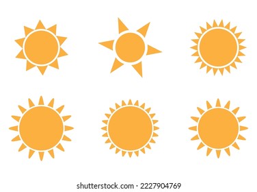 Set of Sun Icons, Vector illustration sun rays,  yellow sun Shining light rays