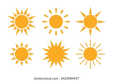 Conjunto de iconos de Sun. Ilustración vectorial en estilo plano. Diseño plano