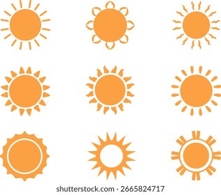 Conjunto de iconos de sol. Ilustración vectorial de iconos de sol