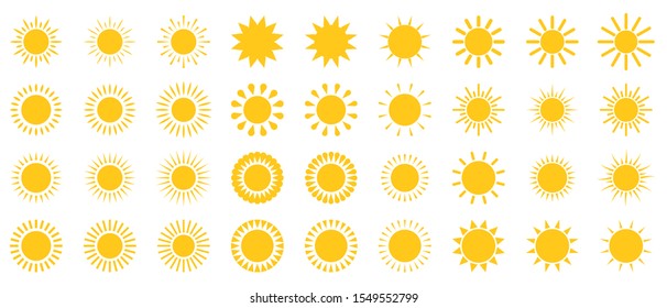 Set of sun icons - vector. Vector sun icons isolated. Yellow Sun icons