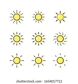 set of sun icons vector for Logo and brightness symbol with outline filled or linear color style