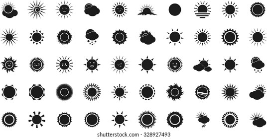 Set of sun icons. Weather 50 icon Set. Black Vector icons