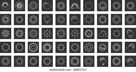 Set of sun icons. Weather 50 icon Set. Line inverted Vector icons
