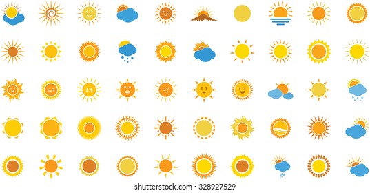 Set of sun icons. Weather 50 icon Set. Flat Color Vector icons