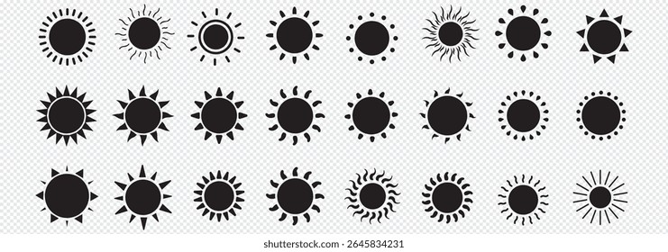 Set of Sun icons. Yellow Orange and Black and color variety design sun icons. Shine sun ray set. Collection of Yellow logo or weather icon. Vector illustration. EPS 10